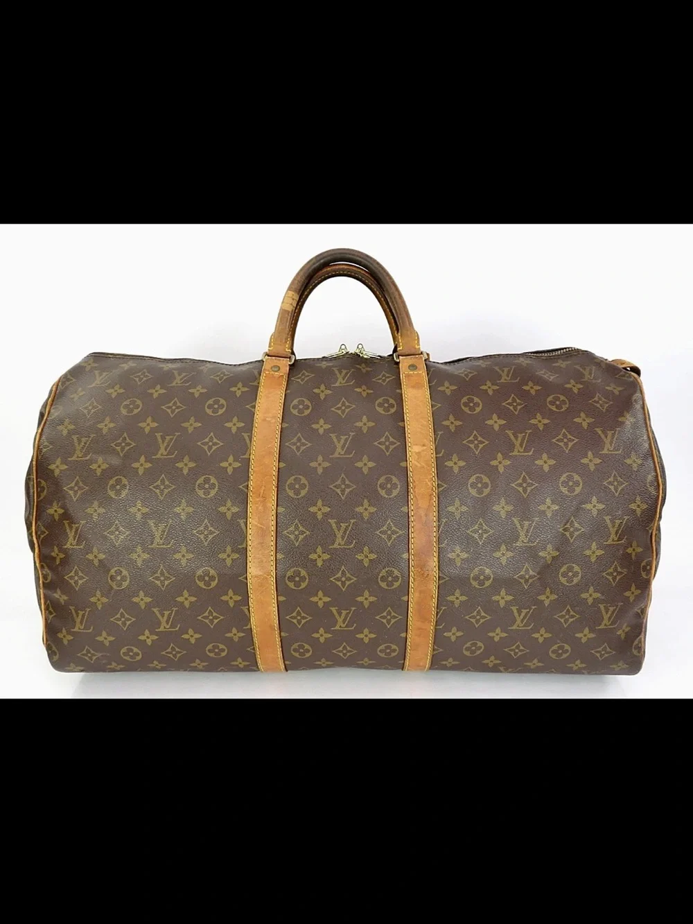 Louis Vuitton Brown Monogram Duffel with Tan Leather Trim